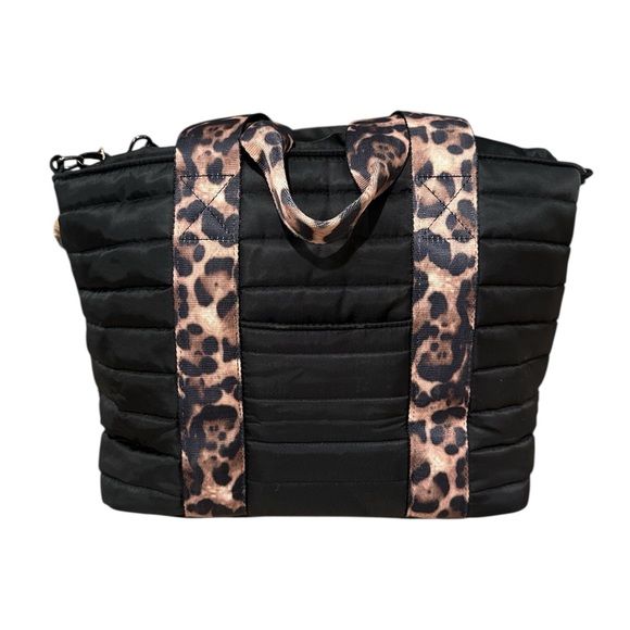 Think Royln Jr Jetset Wingman Black Quilted Bag with Leopard Print Straps - Picture 5 of 9